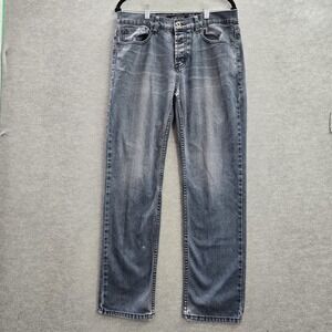 Rude Men Jeans 32X30 Blue Denim Slim Straight Distressed Button‎ Fly Spandex